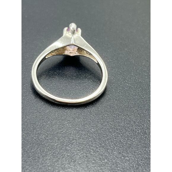 925 Sterling Silver Marquise Prong Amethyst February Estate Signed Ring 8.75 - Picture 9 of 11